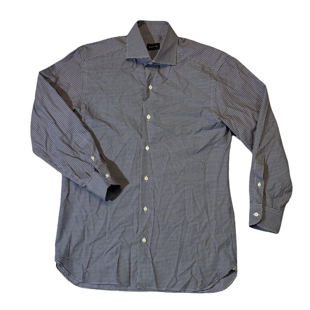 Ermenegildo Zegna mens M Medium blue white check pattern button up shirt EUC